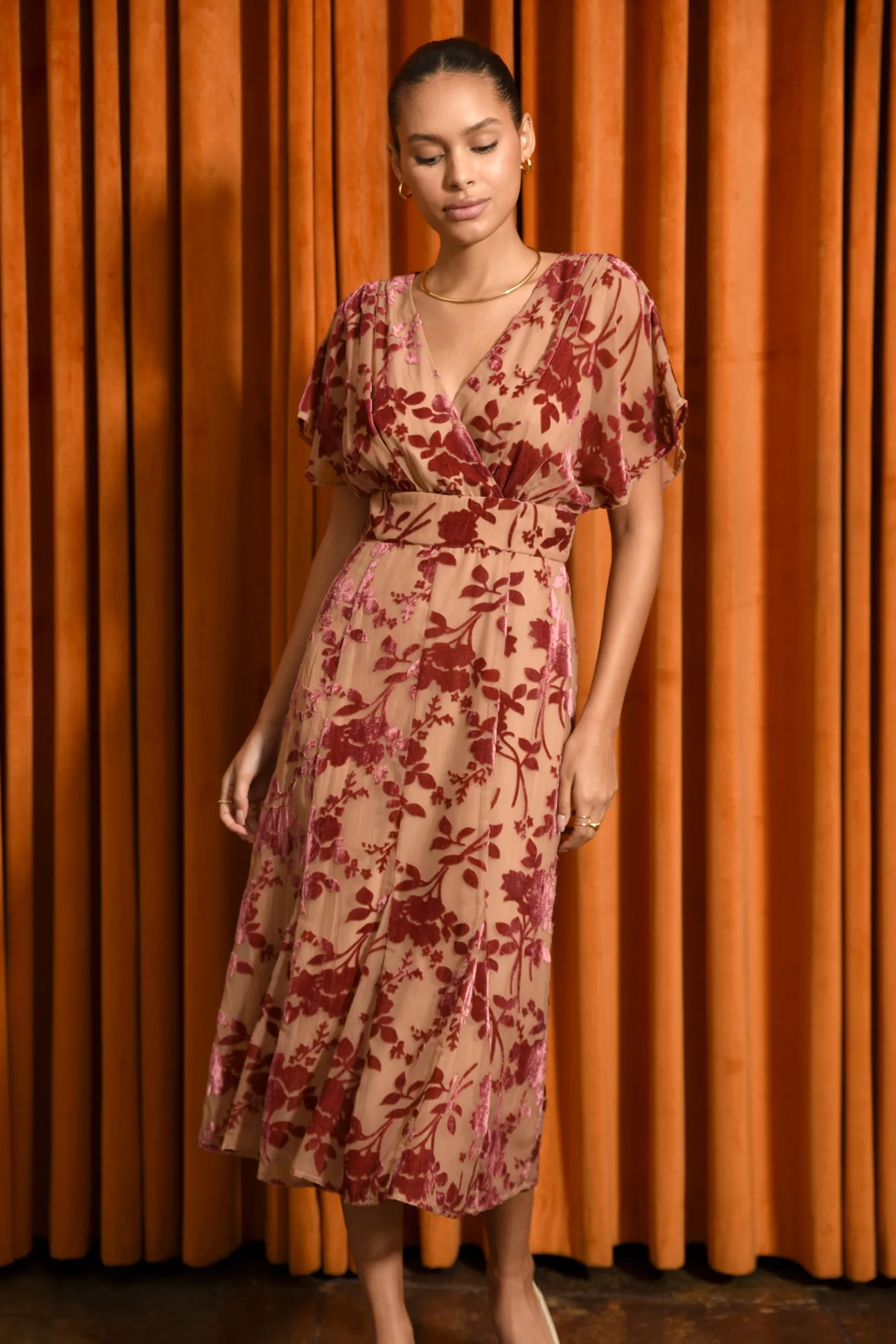 Klaris Velvet Burnout Midi Dress sold by Adelyn Rae