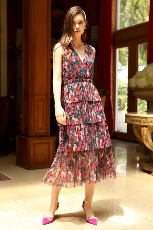 Nuella Tiered Plisse Midi Dress sold by Adelyn Rae