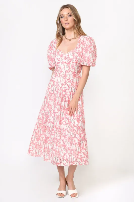 Dorinda Embroidered Lace Puff Sleeve Midi Dress sold by Adelyn Rae