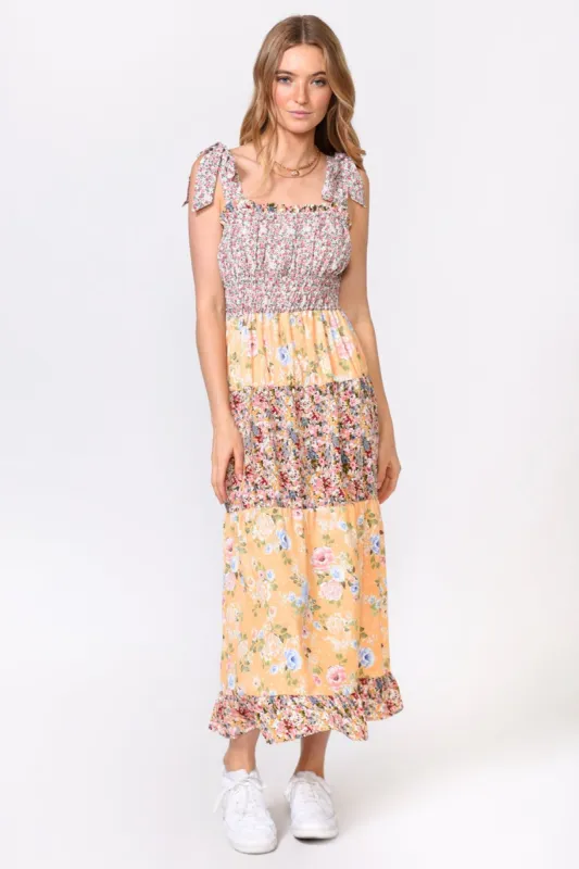 Luana Print Blocked Tiered Midi Dress sold by Adelyn Rae