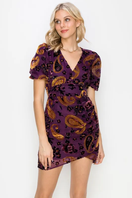 Goya Velvet Burnout Puff Sleeve Mini Dress - FINAL SALE sold by Adelyn Rae
