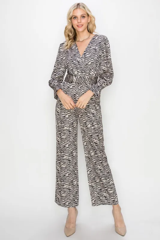 Toni Zebra Sateen Belted Jumpsuit - FINAL SALE sold by Adelyn Rae