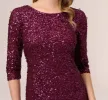 Scoop Back Sequin Gown With Three Quarter Sleeves In Cabernet sold by Adrianna Papell