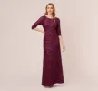 Scoop Back Sequin Gown With Three Quarter Sleeves In Cabernet sold by Adrianna Papell