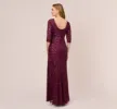 Scoop Back Sequin Gown With Three Quarter Sleeves In Cabernet sold by Adrianna Papell