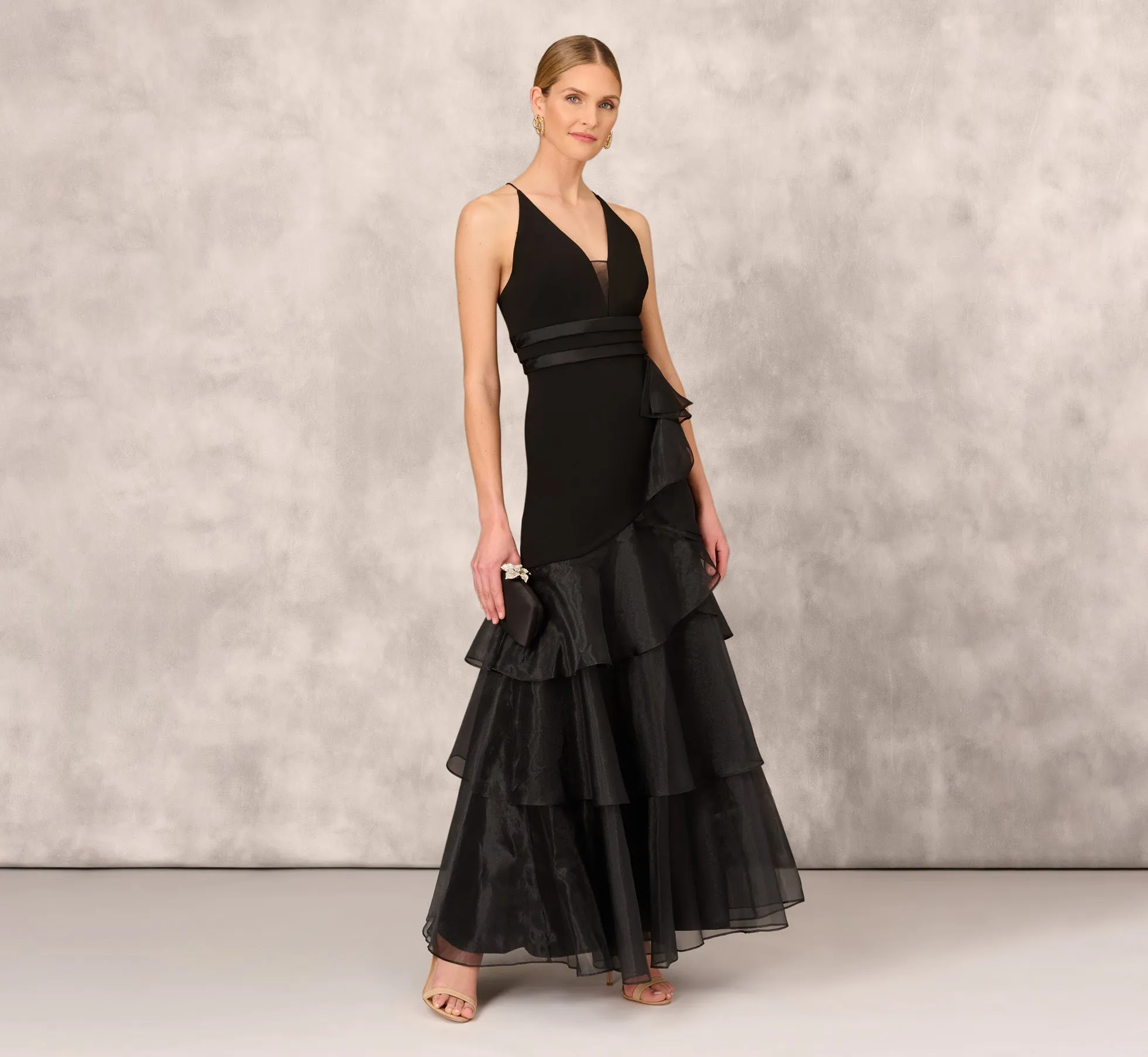 Tiered Trumpet Dress With Ruffles In Black sold by Adrianna Papell product image thumbnail 2