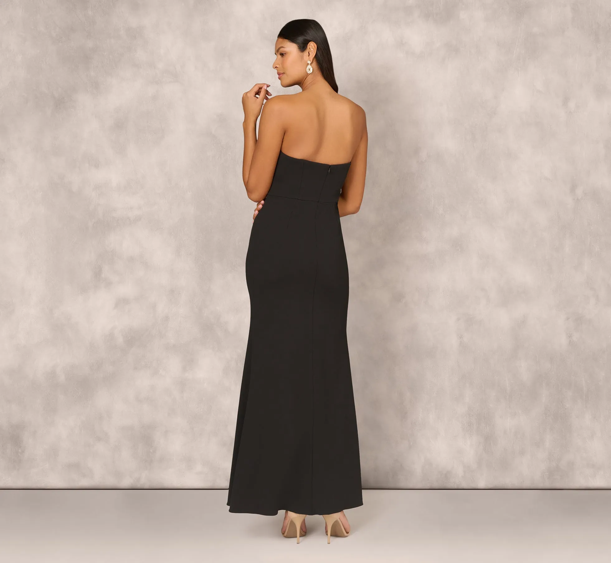 Crepe Strapless Mermaid Gown With Organza Ruffle Skirt In Black sold by Adrianna Papell product image thumbnail 4