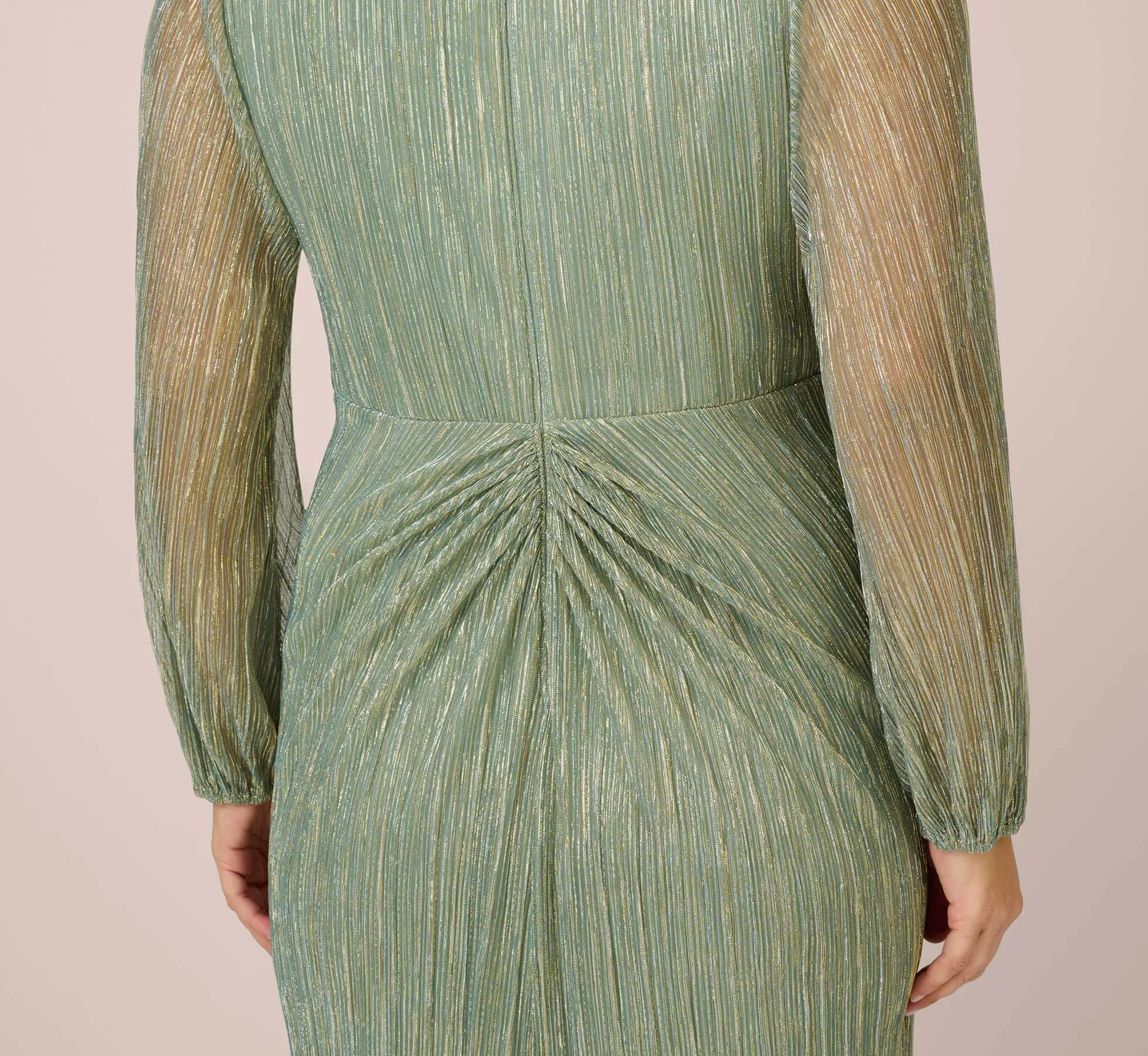 Plus Size Metallic Crinkled Mesh Draped Long Gown In Green Slate sold by Adrianna Papell product image thumbnail 4