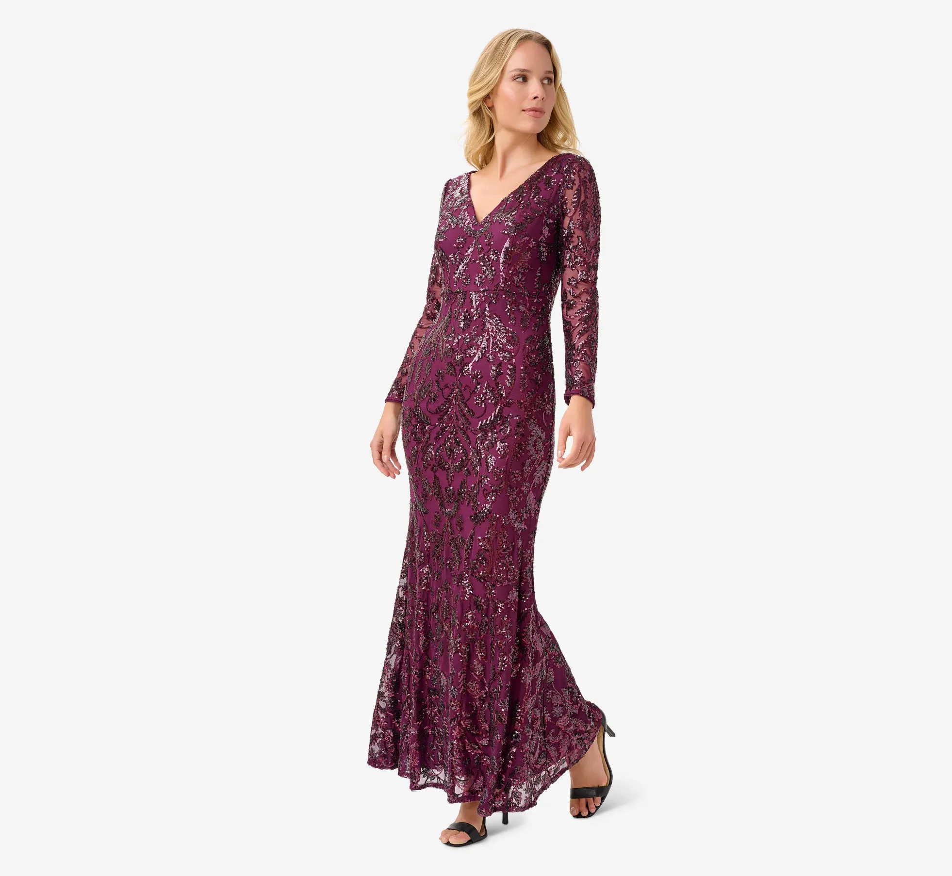Stretch Sequin Gown In Cassis sold by Adrianna Papell product image thumbnail 3