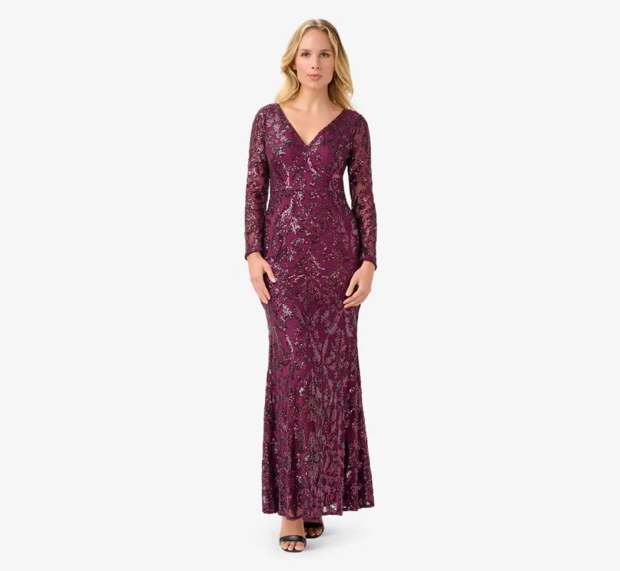 Stretch Sequin Gown In Cassis sold by Adrianna Papell