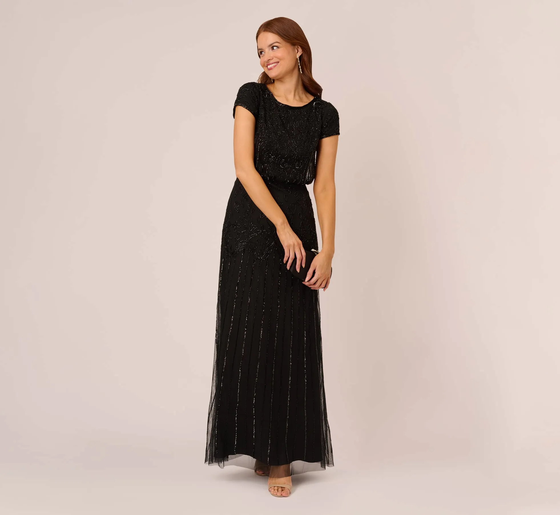 Short Sleeve Blouson Beaded Gown In Black sold by Adrianna Papell product image thumbnail 2