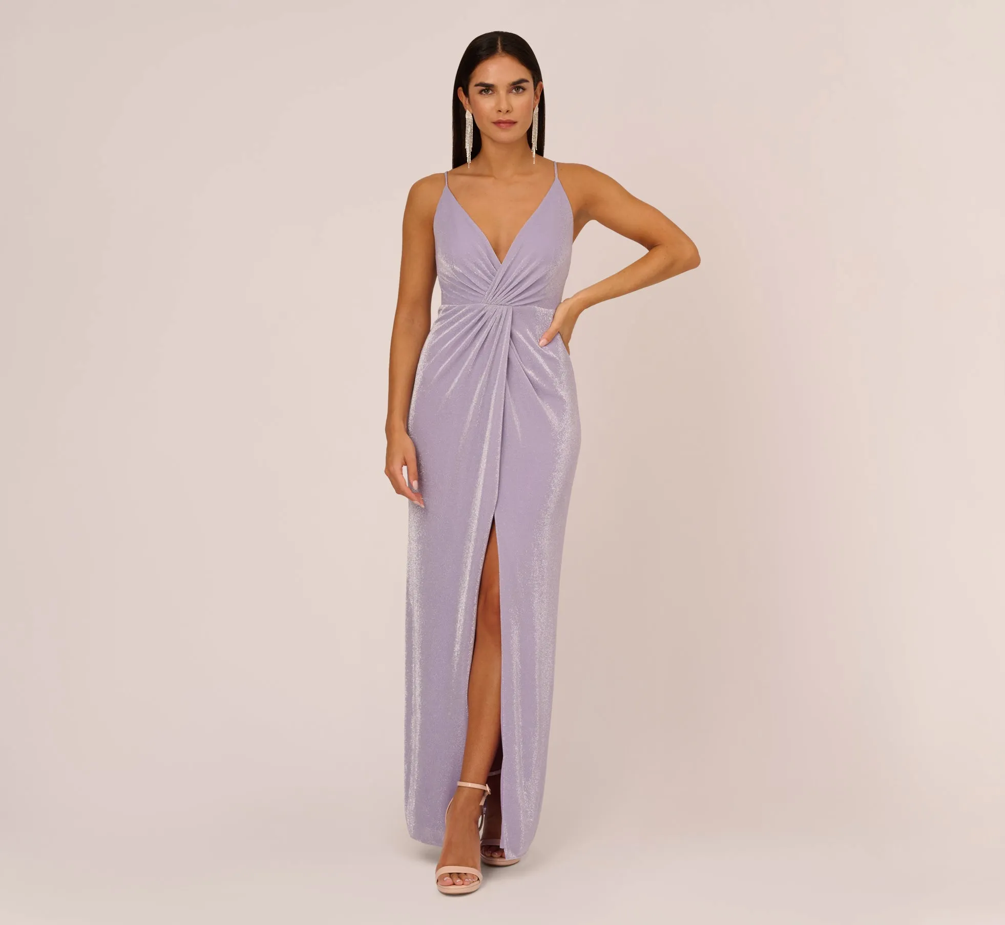Lurex Knit Column Gown With Gathered Details In Lilac sold by Adrianna Papell product image thumbnail 2