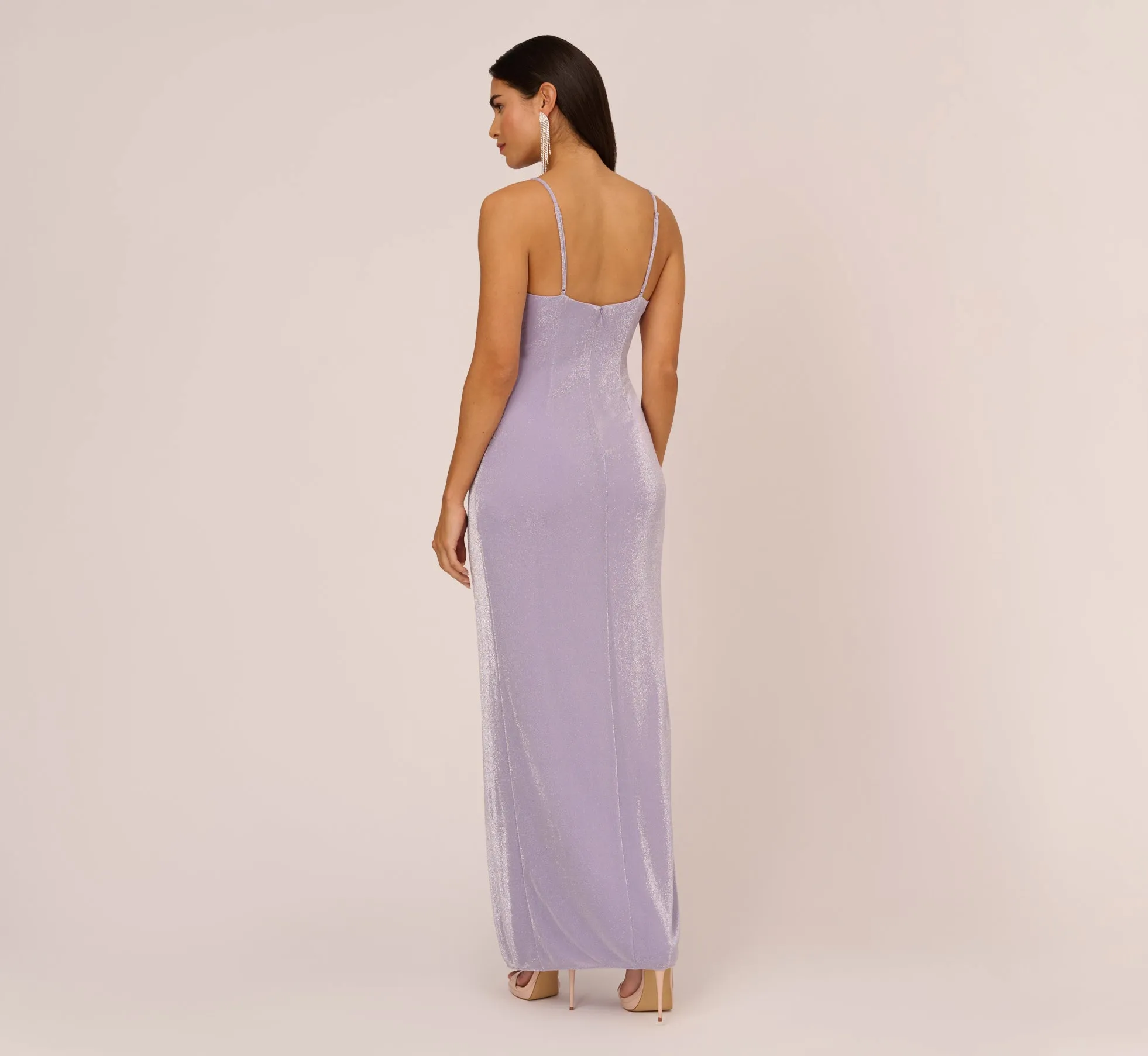 Lurex Knit Column Gown With Gathered Details In Lilac sold by Adrianna Papell product image thumbnail 4