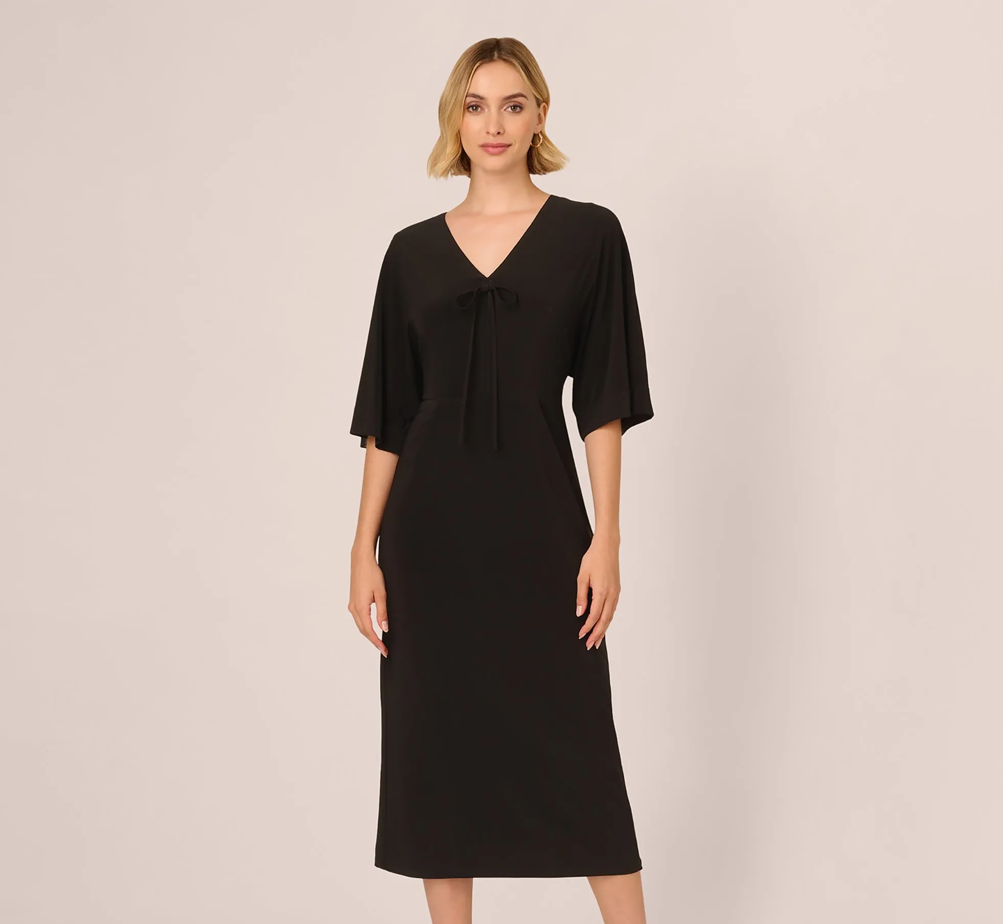 Jersey Midi Dress With Dolman Short Sleeves In Black sold by Adrianna Papell