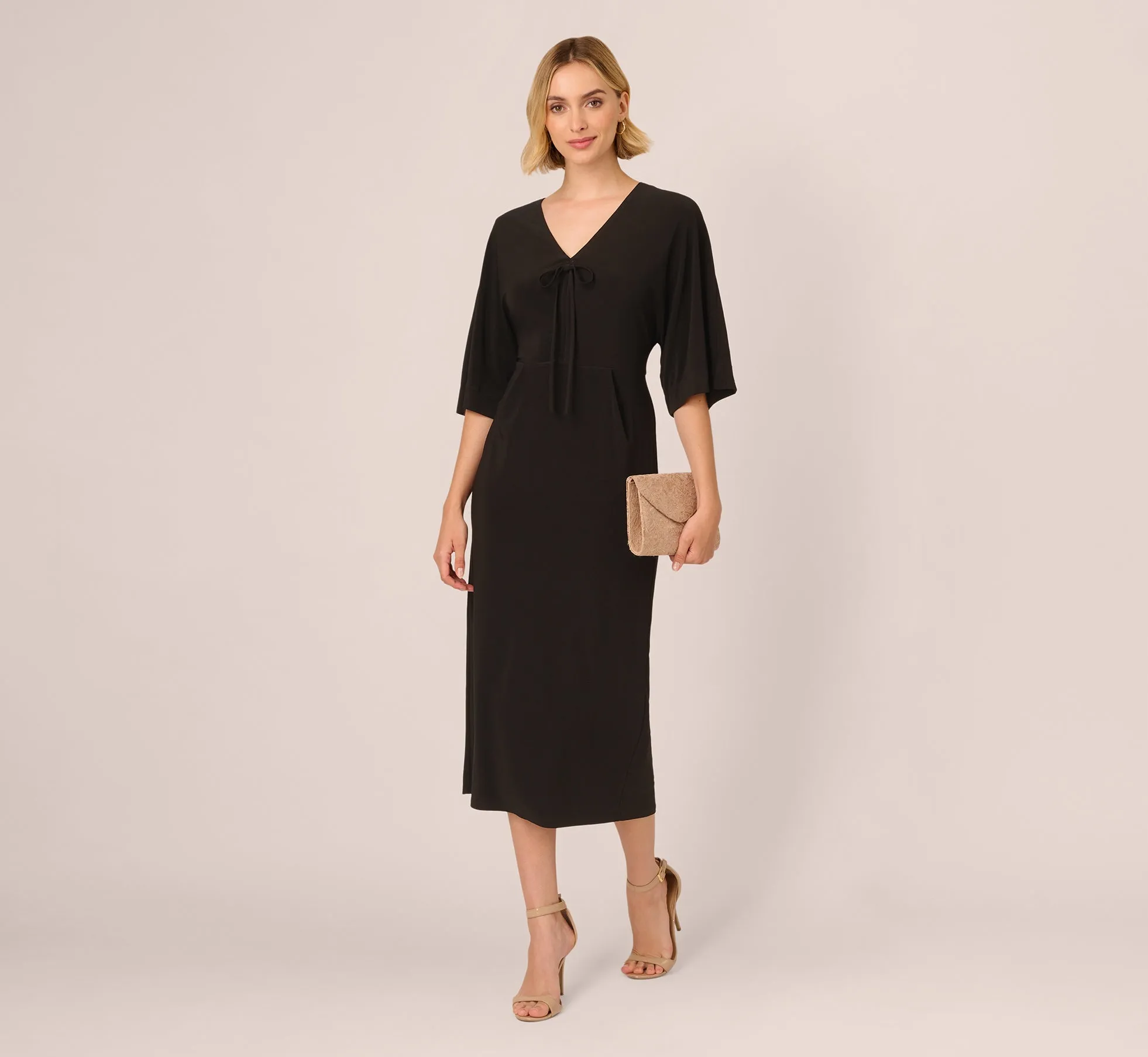 Jersey Midi Dress With Dolman Short Sleeves In Black sold by Adrianna Papell product image thumbnail 2