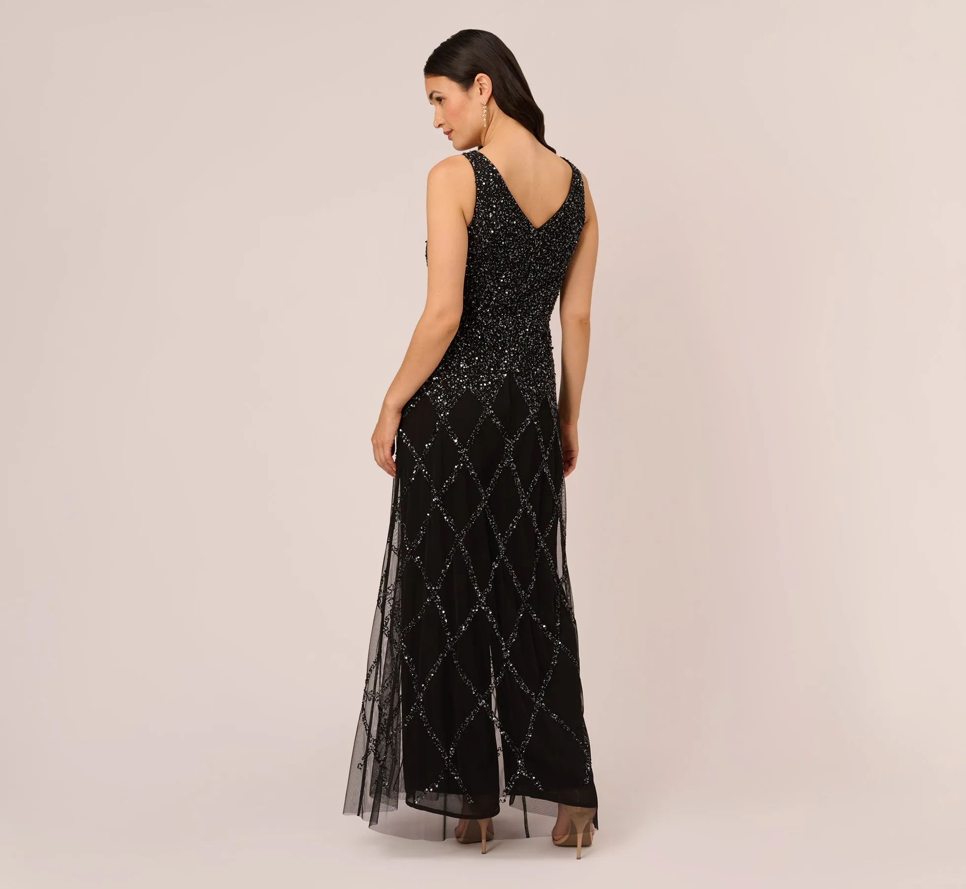 Beaded Wide Leg Jumpsuit With Georgette Overlay In Black sold by Adrianna Papell product image thumbnail 4