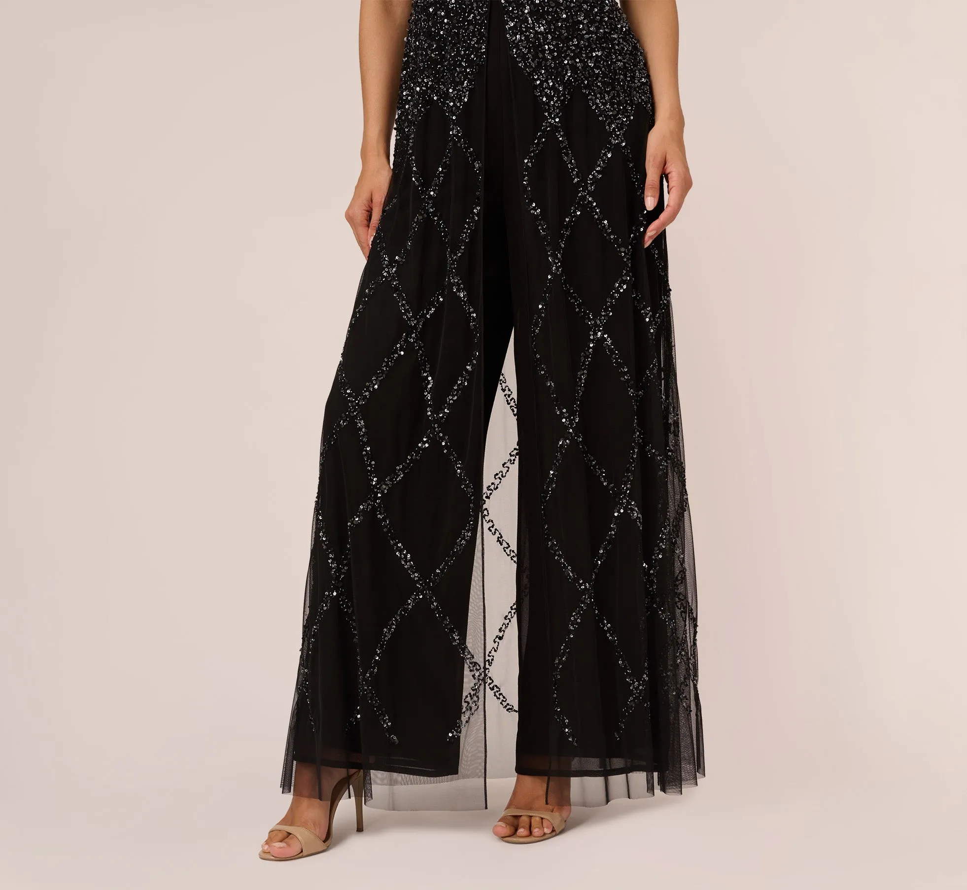 Beaded Wide Leg Jumpsuit With Georgette Overlay In Black sold by Adrianna Papell product image thumbnail 5