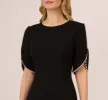 Crepe Midi Length Sheath Dress With Pearl Trimmed Sleeves In Black sold by Adrianna Papell