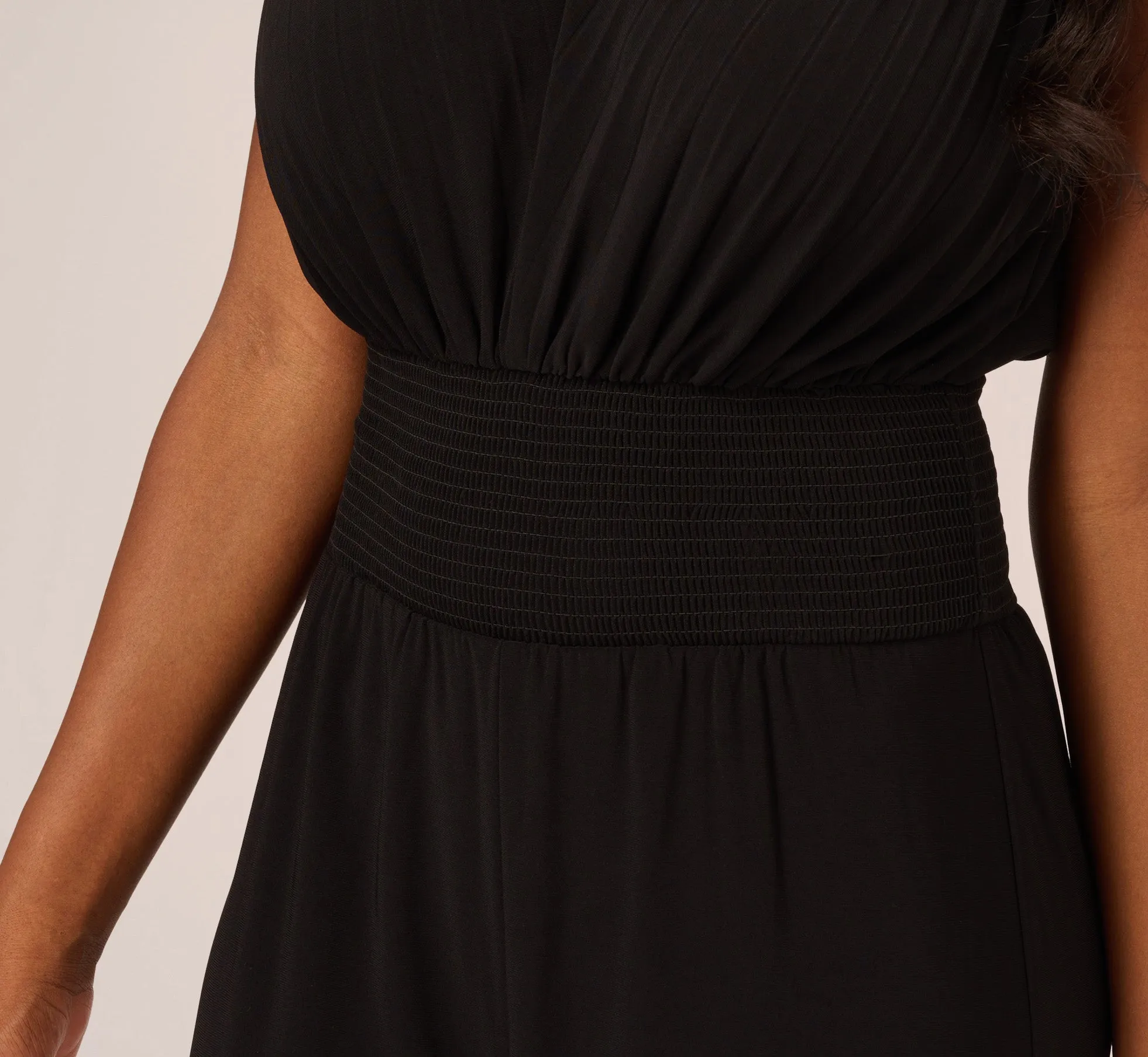 Sleeveless Smocked Jumpsuit With V-Neckline In Black sold by Adrianna Papell product image thumbnail 5