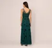 Velvet Floral Beaded Gown With Sheer Tank Straps In Gem Green sold by Adrianna Papell