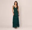 Velvet Floral Beaded Gown With Sheer Tank Straps In Gem Green sold by Adrianna Papell