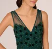 Velvet Floral Beaded Gown With Sheer Tank Straps In Gem Green sold by Adrianna Papell