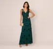 Velvet Floral Beaded Gown With Sheer Tank Straps In Gem Green sold by Adrianna Papell