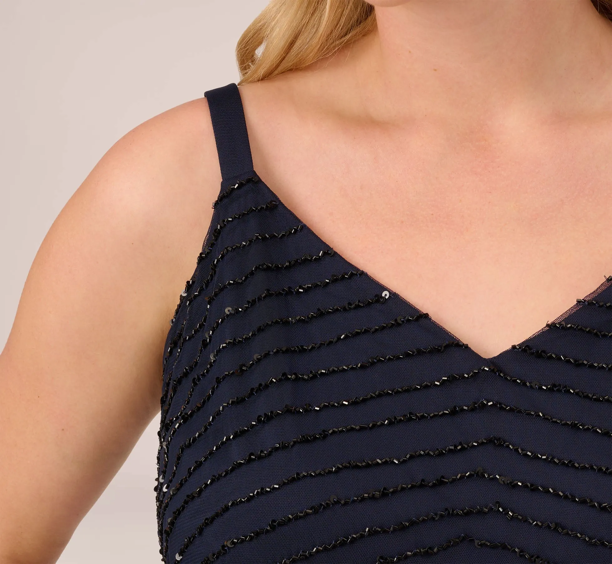 Plus Size Art Deco Beaded Blouson Gown In Navy Black sold by Adrianna Papell product image thumbnail 5