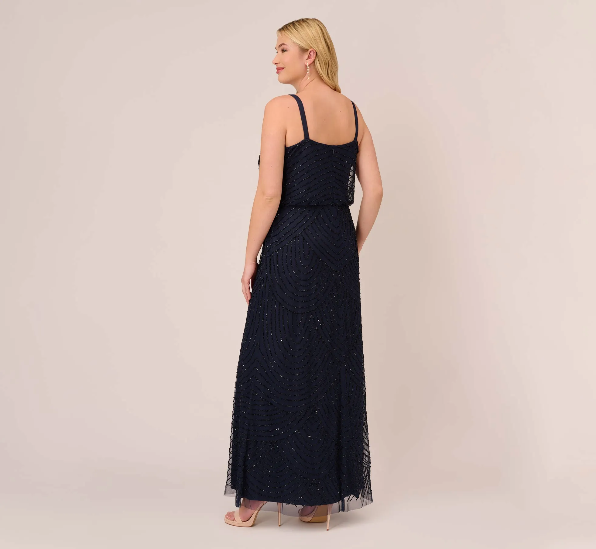 Plus Size Art Deco Beaded Blouson Gown In Navy Black sold by Adrianna Papell product image thumbnail 4