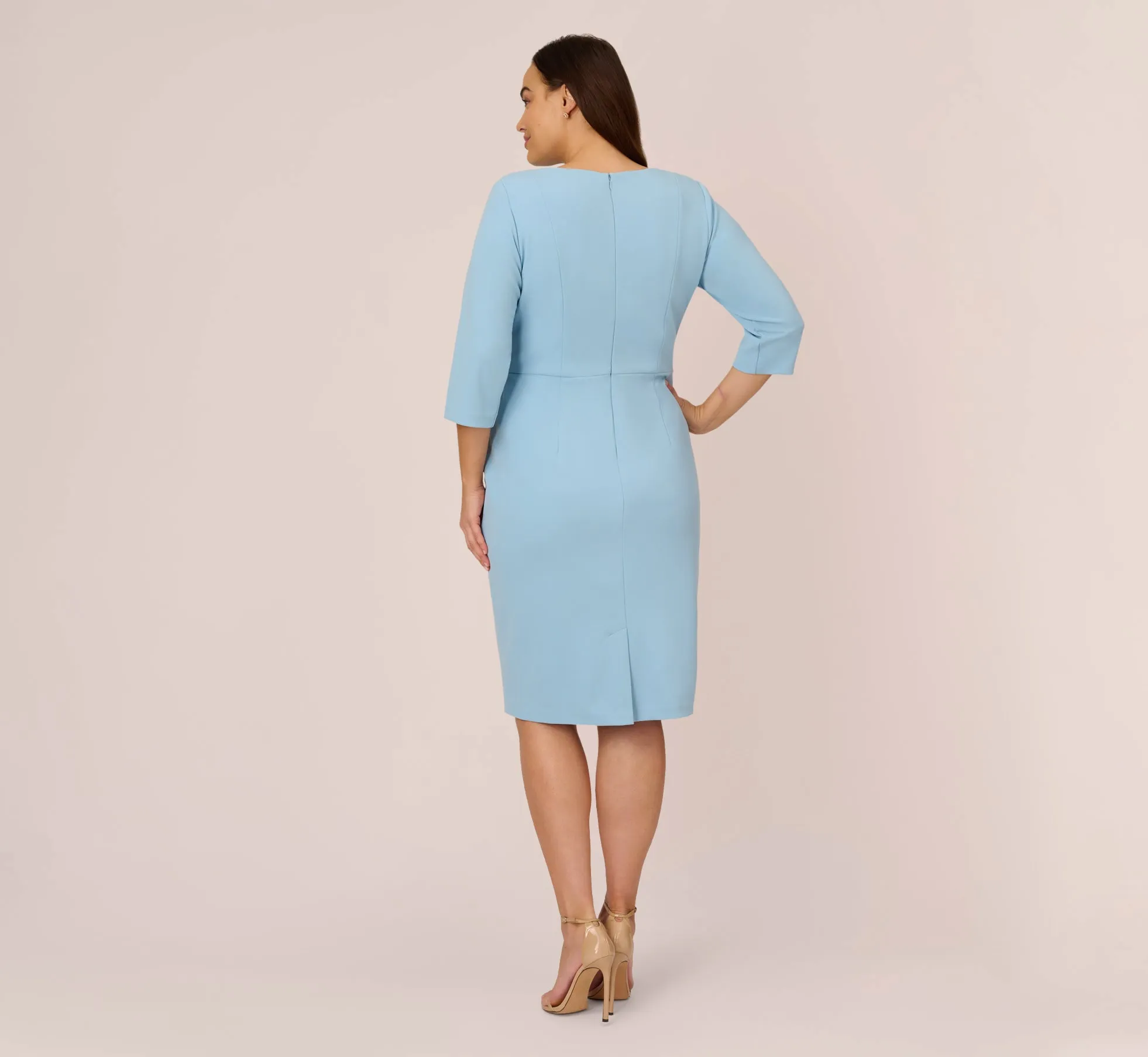 Plus Size Knit Crepe Bow Sheath Dress With Three Quarter Sleeves In Blue Mist sold by Adrianna Papell product image thumbnail 4