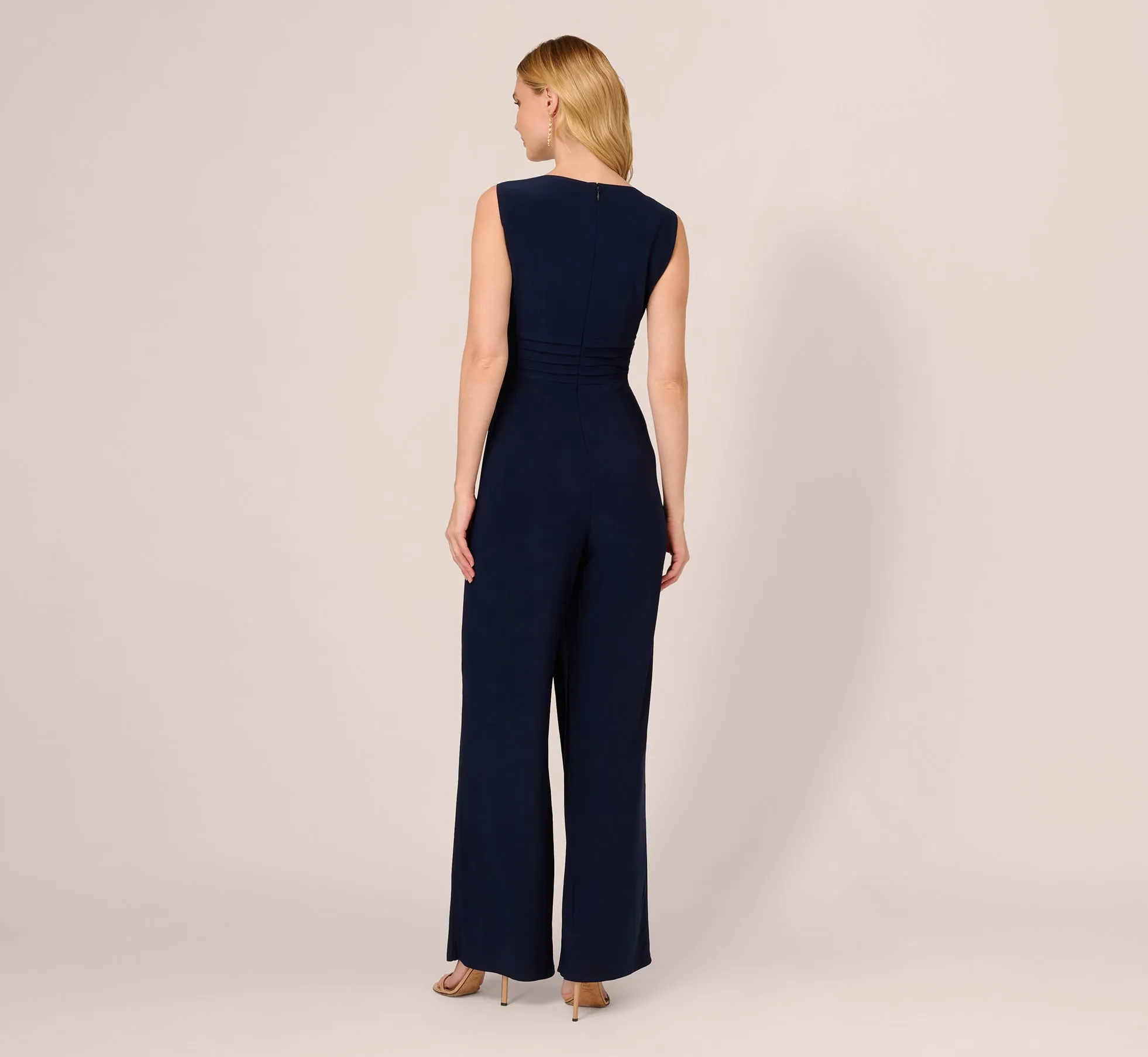 Jersey Sleeveless Pintuck Jumpsuit With Wide Legs In Midnight sold by Adrianna Papell product image thumbnail 4