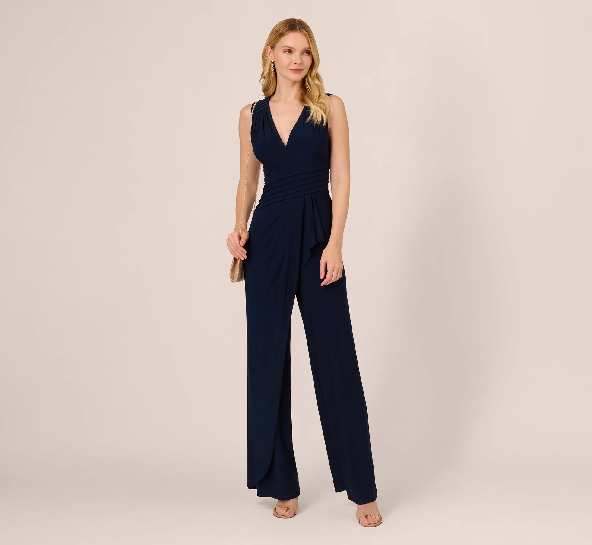 Jersey Sleeveless Pintuck Jumpsuit With Wide Legs In Midnight sold by Adrianna Papell product image thumbnail 2