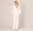 Stretch Crepe Jumpsuit With Feather Trim Bell Sleeves In Ivory sold by Adrianna Papell