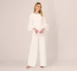 Stretch Crepe Jumpsuit With Feather Trim Bell Sleeves In Ivory sold by Adrianna Papell