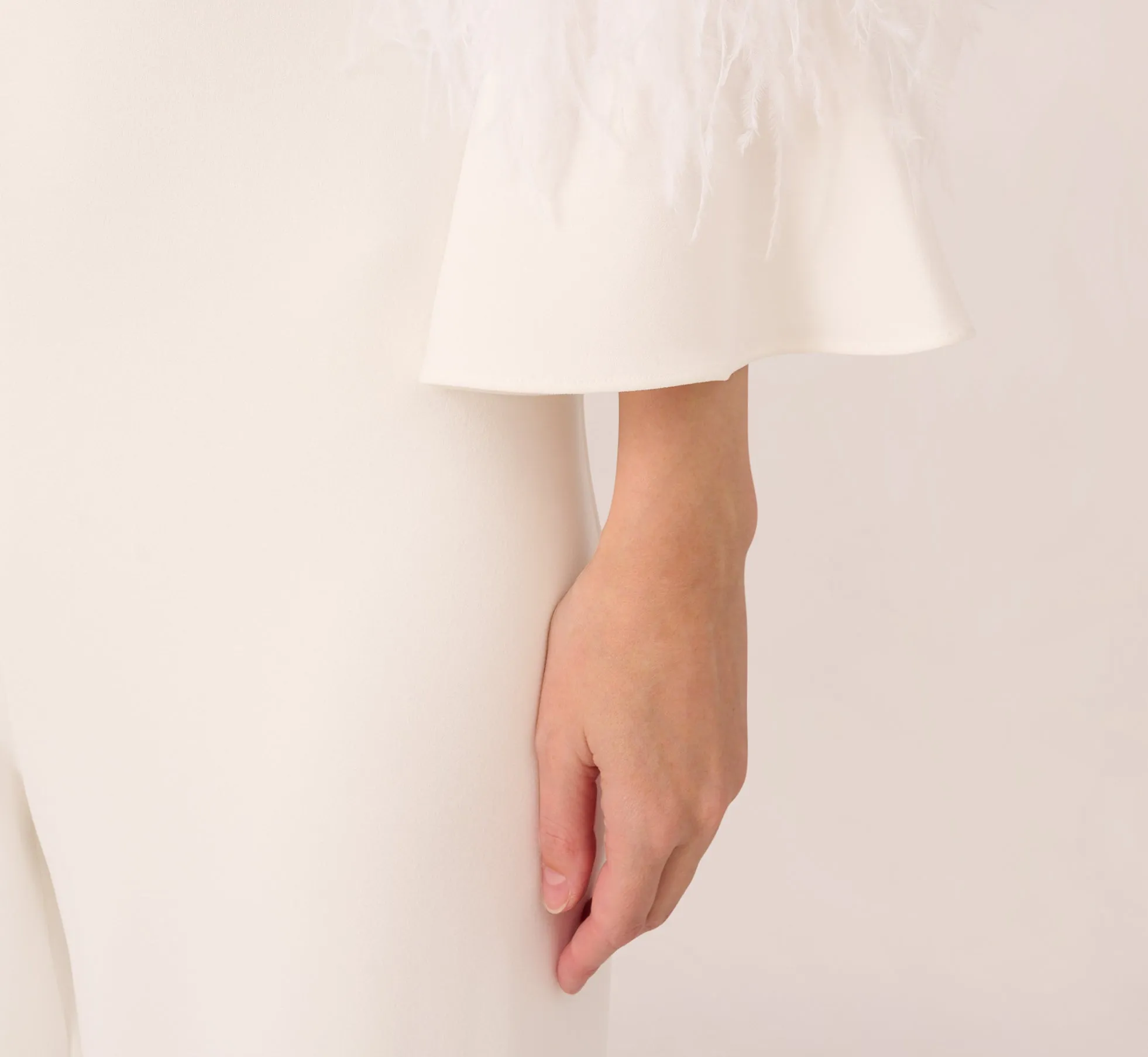 Stretch Crepe Jumpsuit With Feather Trim Bell Sleeves In Ivory sold by Adrianna Papell product image thumbnail 3