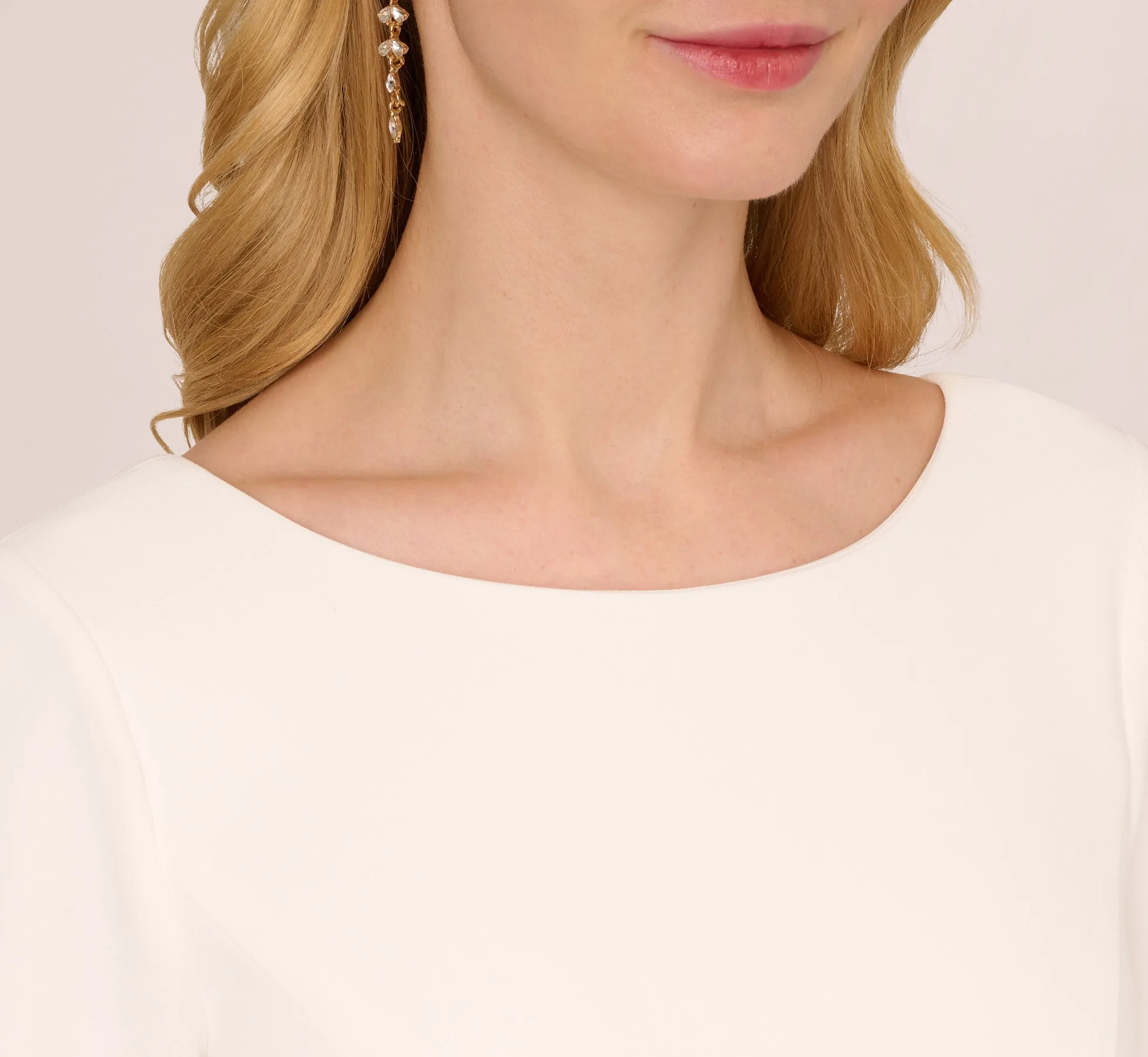 Stretch Crepe Jumpsuit With Feather Trim Bell Sleeves In Ivory sold by Adrianna Papell product image thumbnail 5
