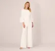 Stretch Crepe Jumpsuit With Feather Trim Bell Sleeves In Ivory sold by Adrianna Papell