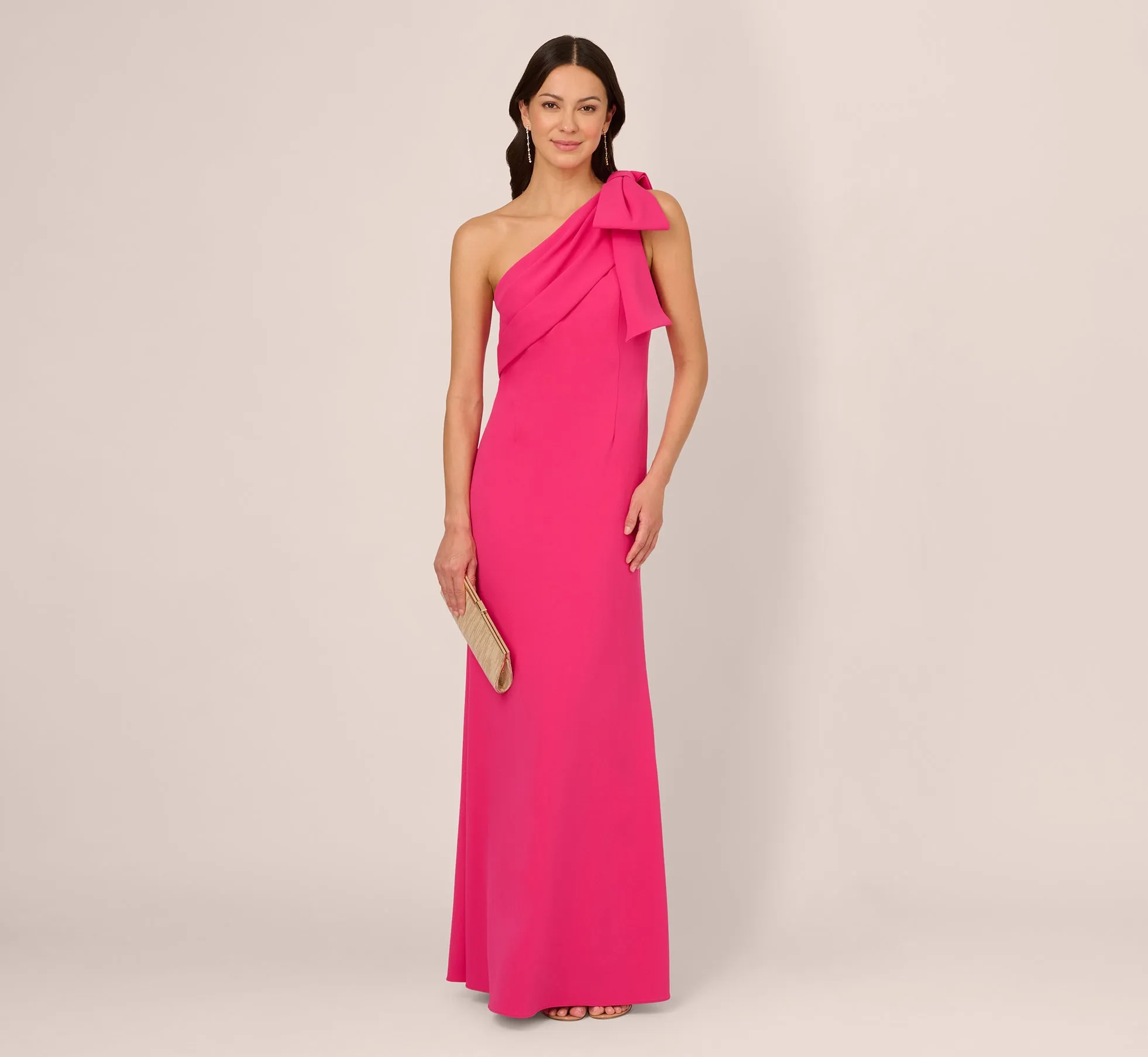 Stretch Crepe One Shoulder Mermaid Gown With Bow Accent In Hot Pink sold by Adrianna Papell product image thumbnail 2