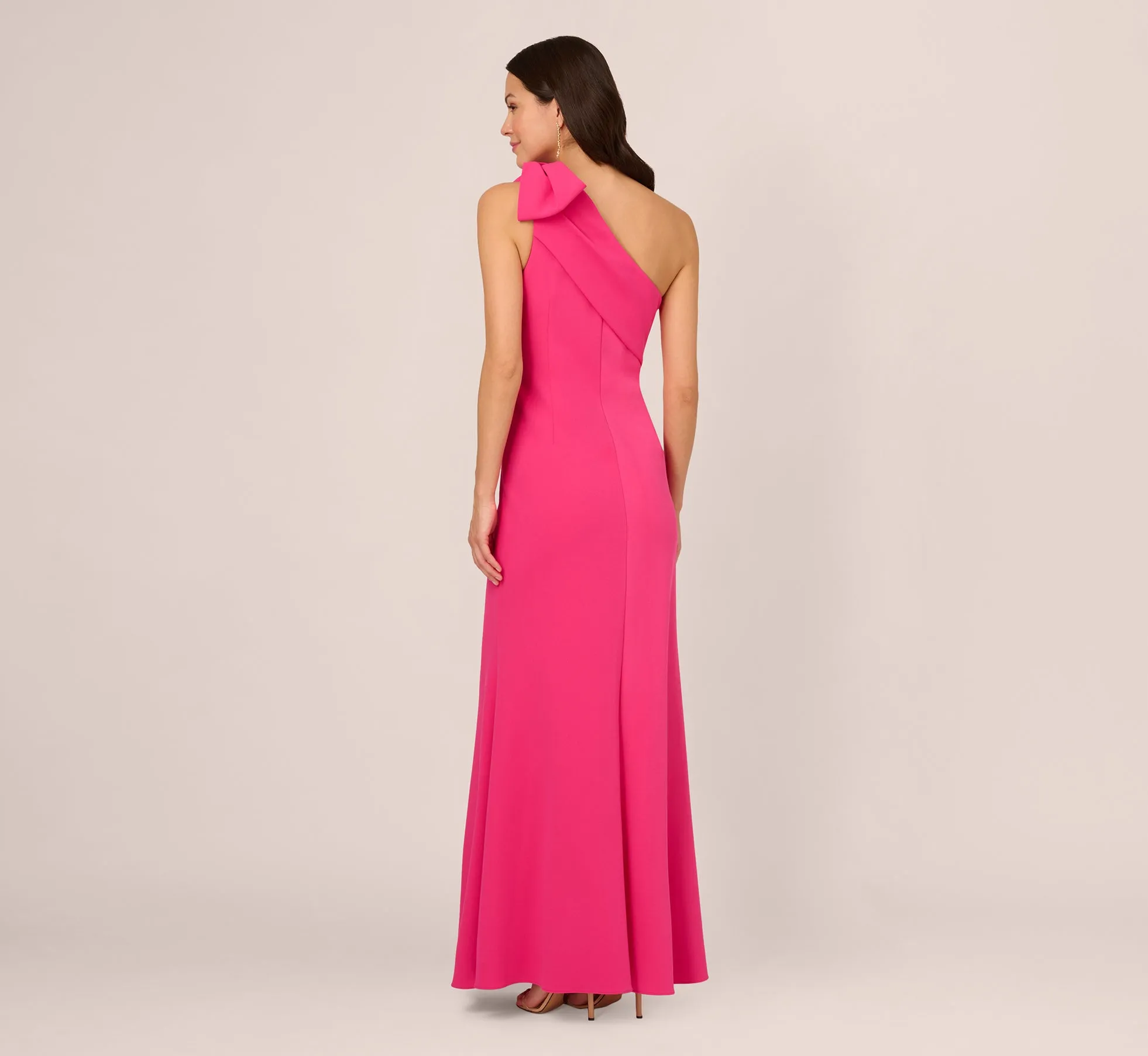 Stretch Crepe One Shoulder Mermaid Gown With Bow Accent In Hot Pink sold by Adrianna Papell product image thumbnail 4