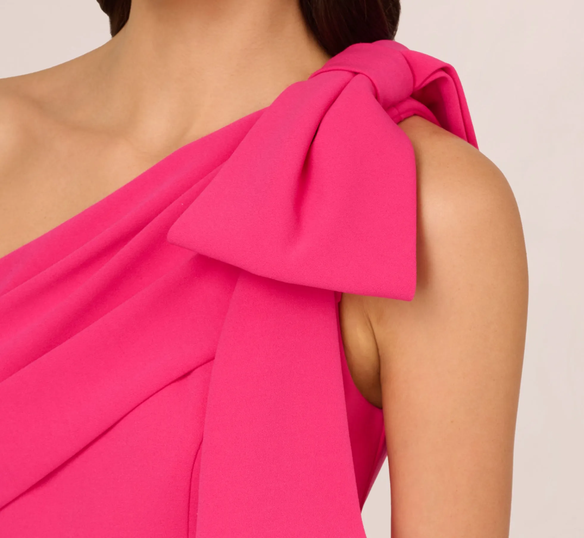 Stretch Crepe One Shoulder Mermaid Gown With Bow Accent In Hot Pink sold by Adrianna Papell product image thumbnail 5