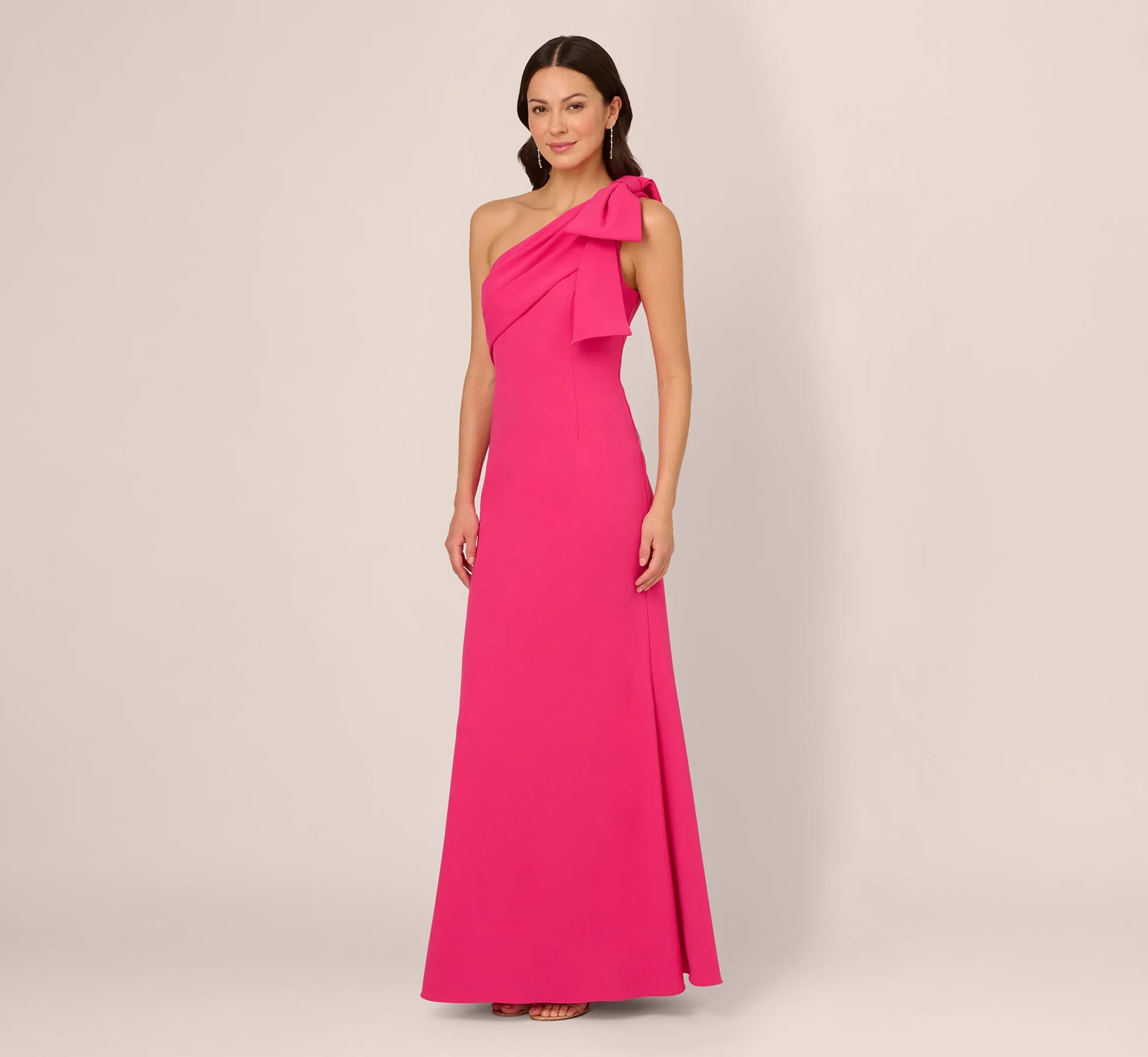 Stretch Crepe One Shoulder Mermaid Gown With Bow Accent In Hot Pink sold by Adrianna Papell