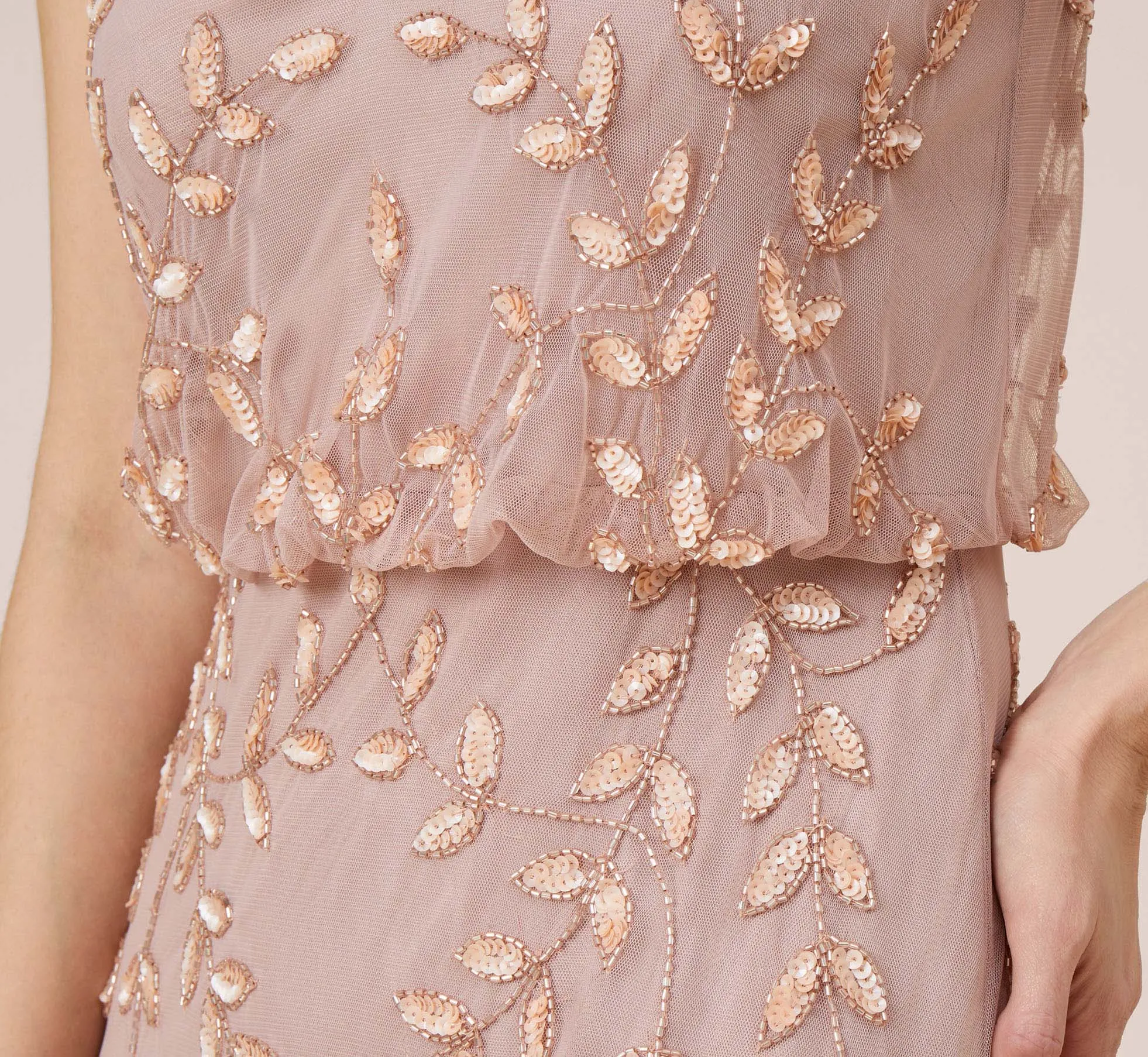 Hand Beaded Long Blouson Mermaid Gown In Steel Rose sold by Adrianna Papell product image thumbnail 5