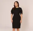 Plus Size Crepe Midi Length Sheath Dress With Pearl Trimmed Sleeves In Black sold by Adrianna Papell