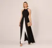 Halter Crepe Overlay Jumpsuit In Black Ivory sold by Adrianna Papell
