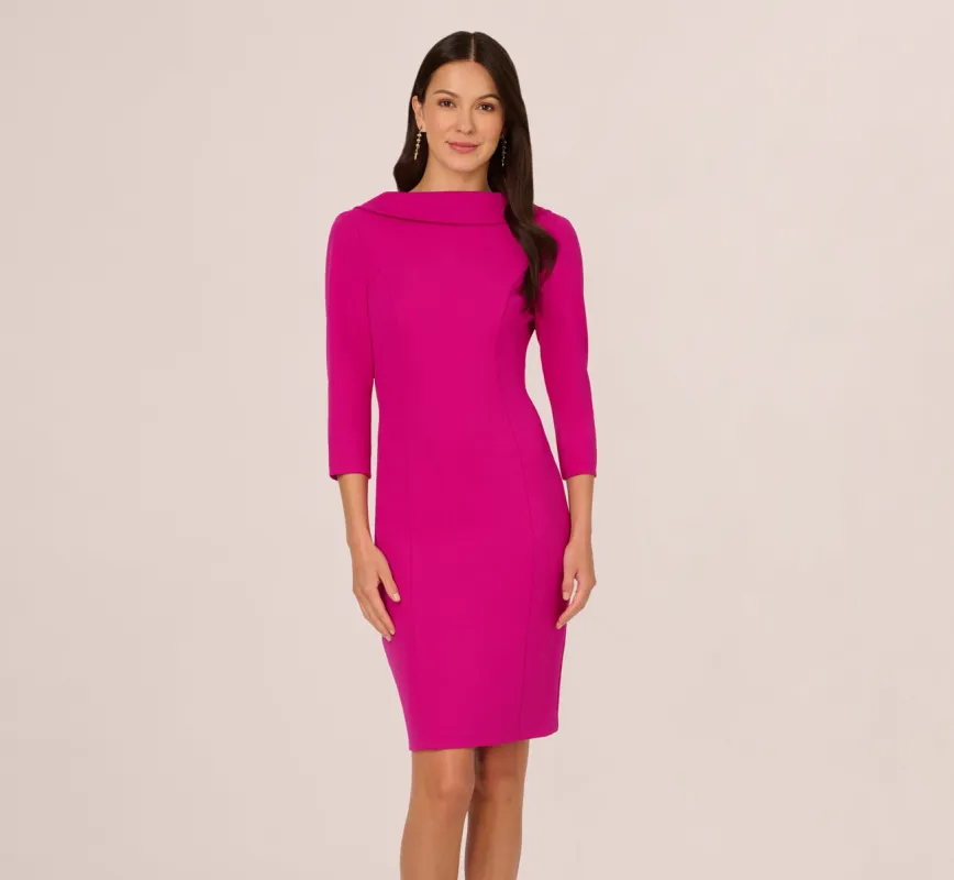 Three Quarter Sleeve Crepe Midi Dress With Rolled Neck In Pink Flambe sold by Adrianna Papell