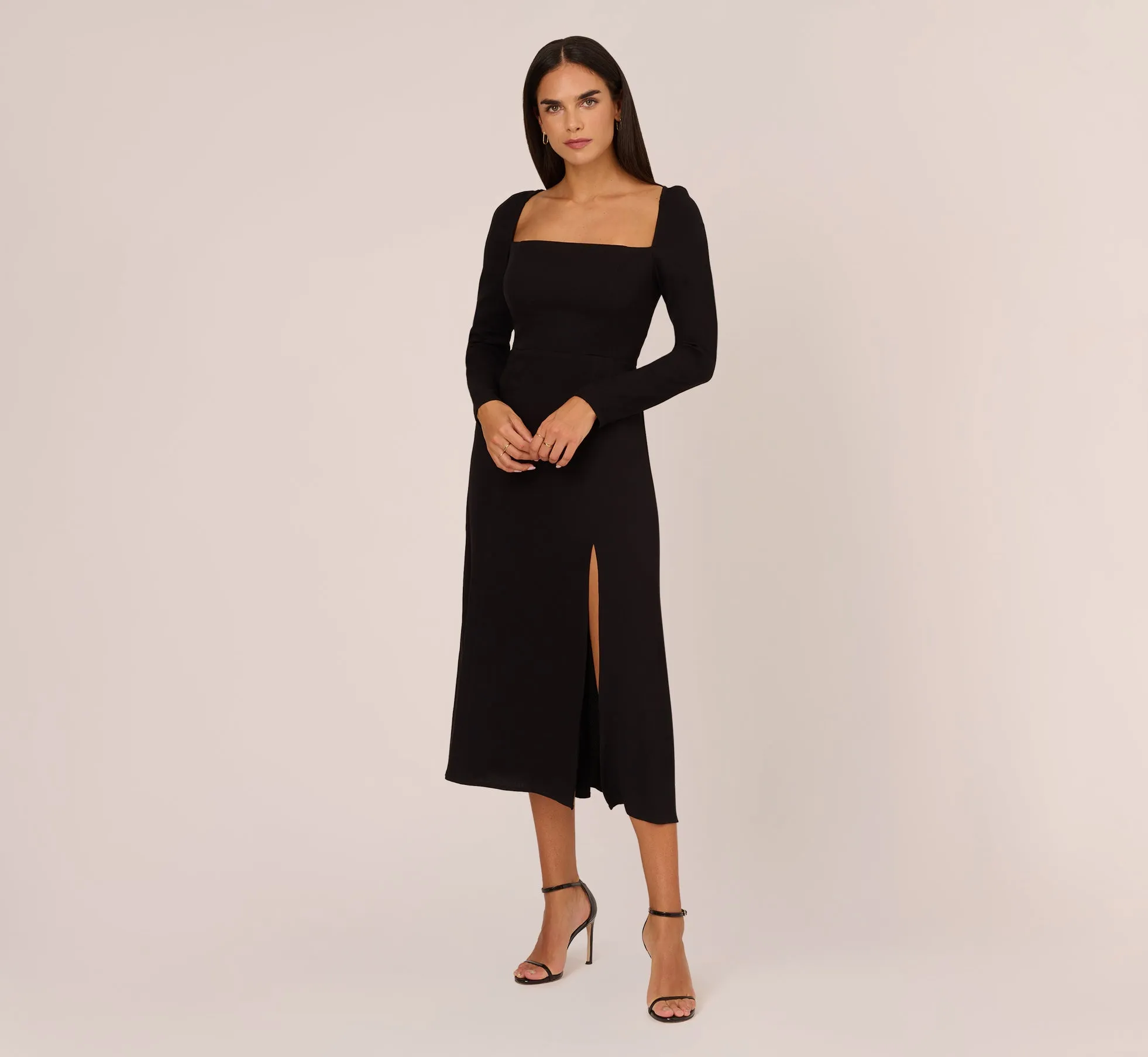 Long Sleeve Midi Dress With Tie-Back In Black sold by Adrianna Papell