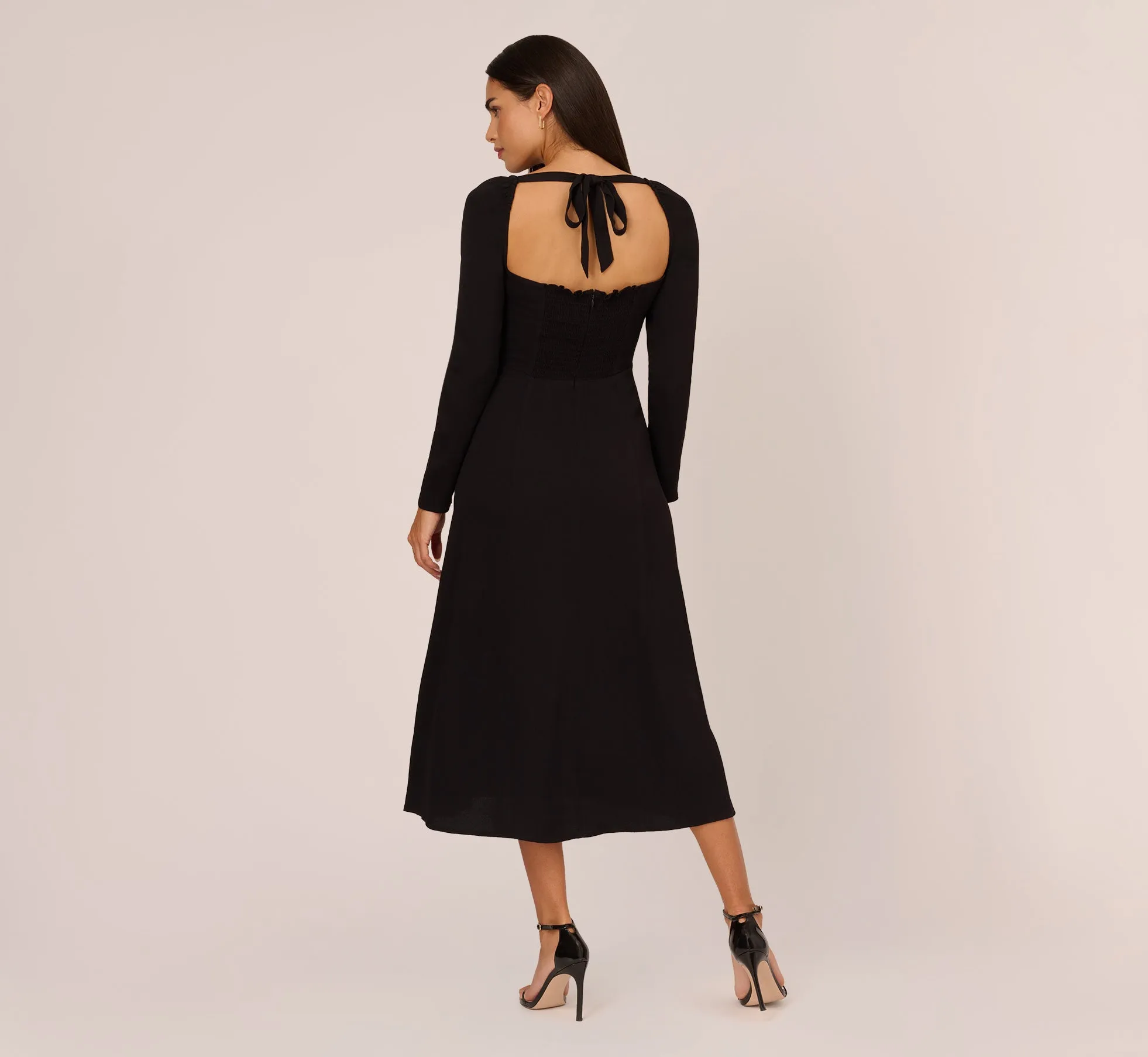 Long Sleeve Midi Dress With Tie-Back In Black sold by Adrianna Papell product image thumbnail 4