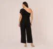 Plus Size One Shoulder Crepe Jumpsuit With Lace Ruffle Details In Black sold by Adrianna Papell