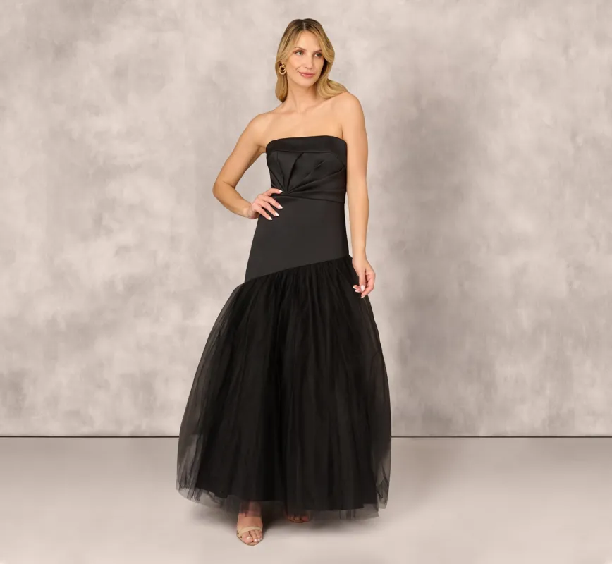 Strapless Mikado Ball Gown With Mesh Skirt In Black sold by Adrianna Papell