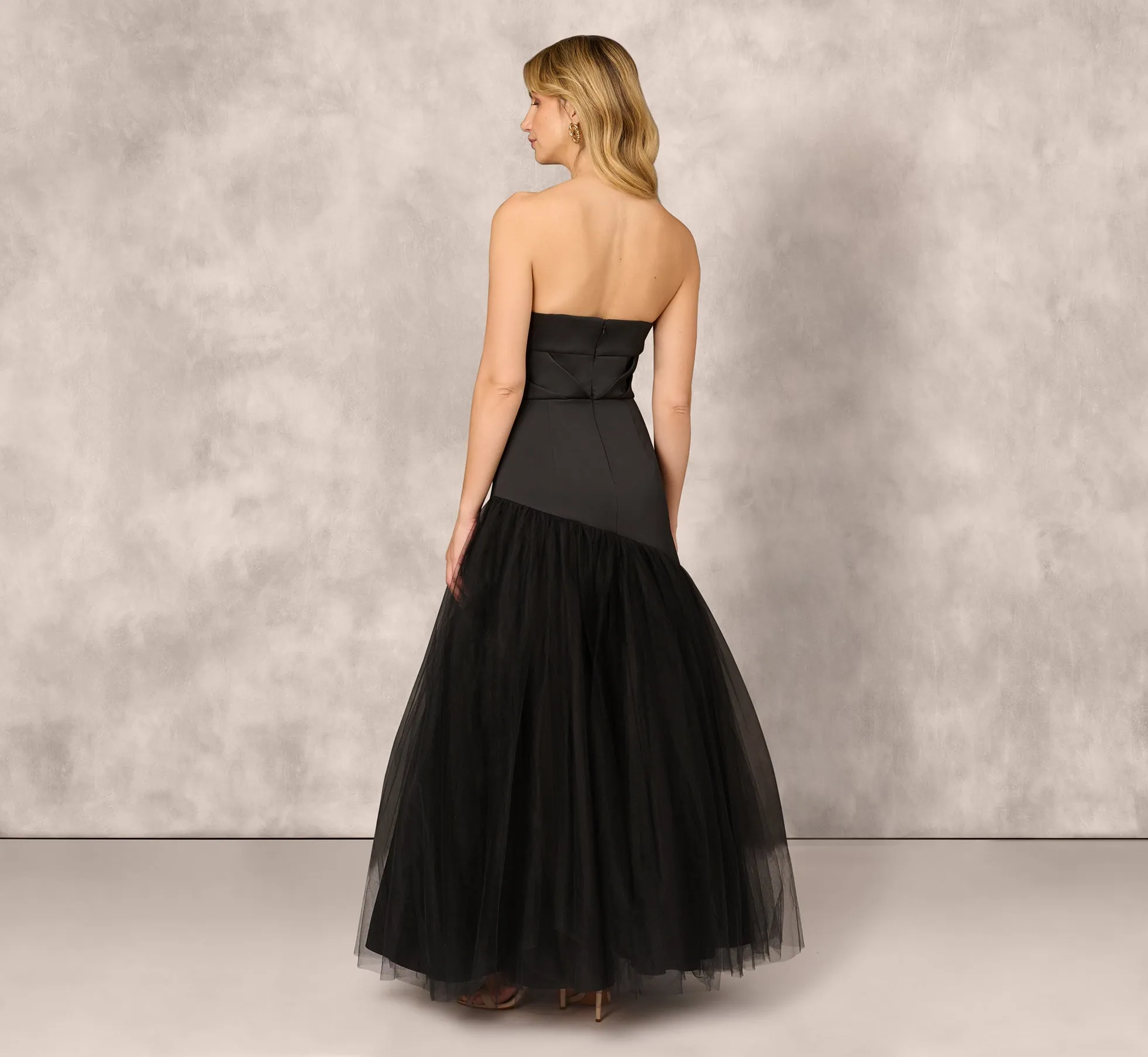 Strapless Mikado Ball Gown With Mesh Skirt In Black sold by Adrianna Papell product image thumbnail 4